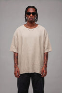T-shirt Lino Over Taglio Vivo Beige