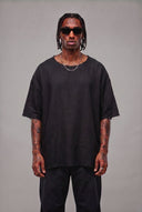T-shirt Lino Over Taglio Vivo Black