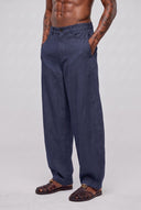 Pantalone Balloon Lino Blu